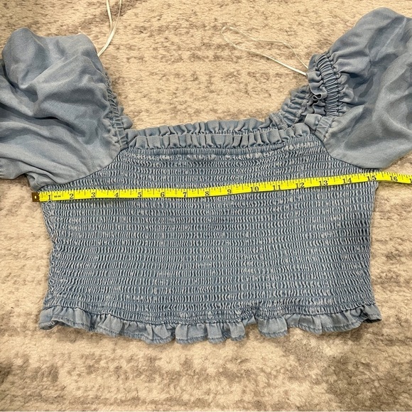 NWT Bar III Blue Smocked Crop Top - Picture 12 of 14